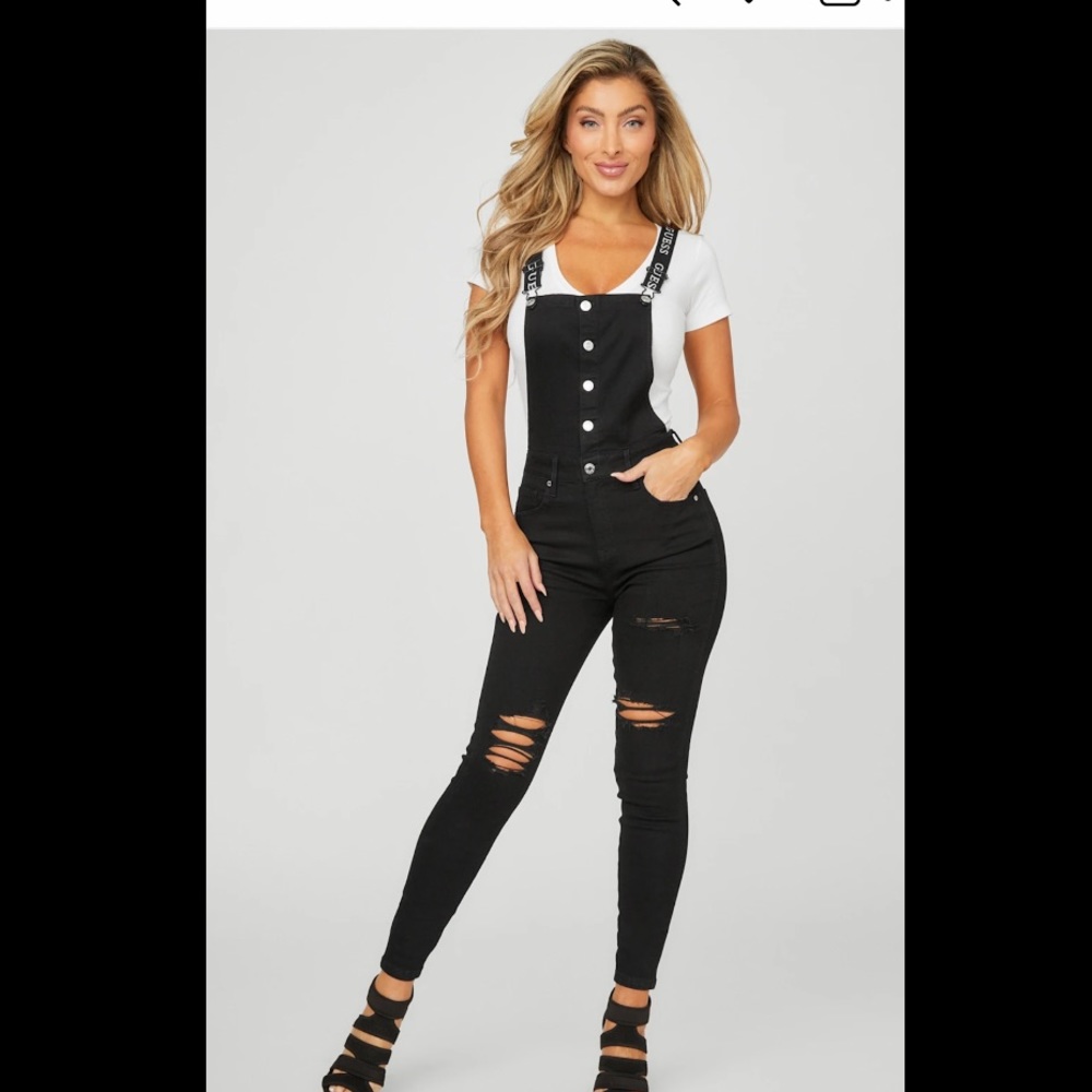 GUESS Magda Logo Overalls NWT